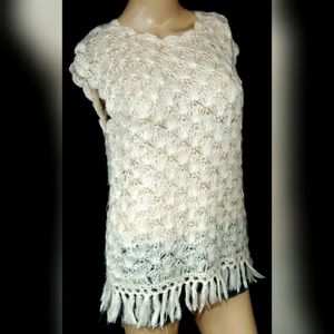 60s VTG Hand Crocheted Sweater Small Short Sleeve